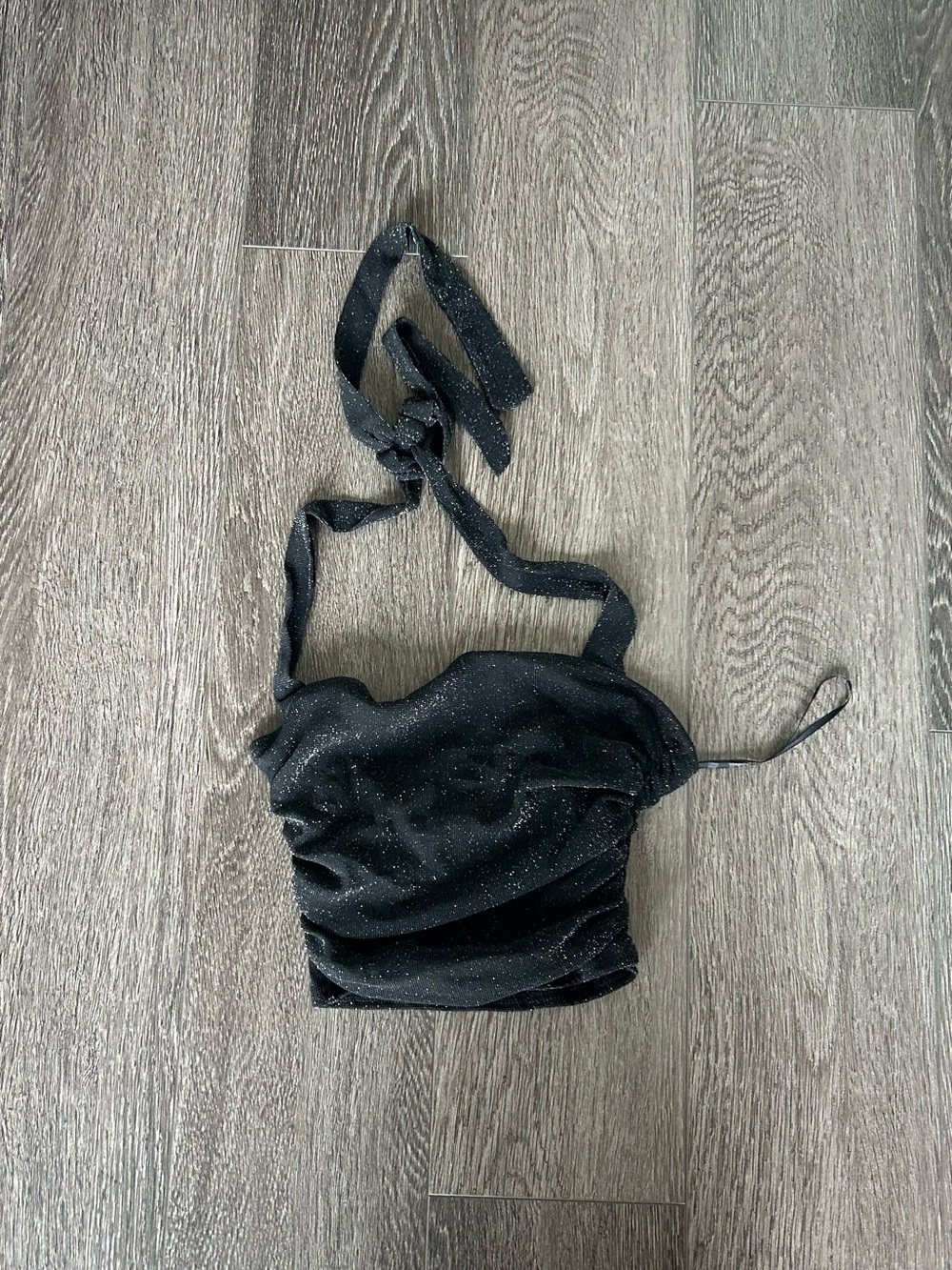 Black Sparkle Halter Crop Top